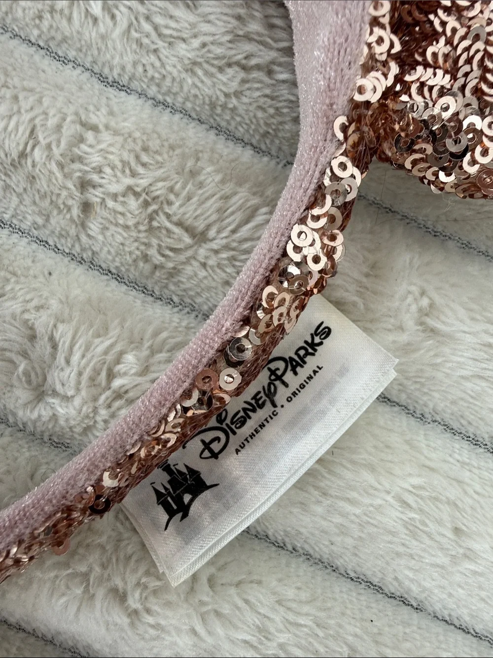 Disney Parks Rose Gold Sequin Minnie Ears Headband